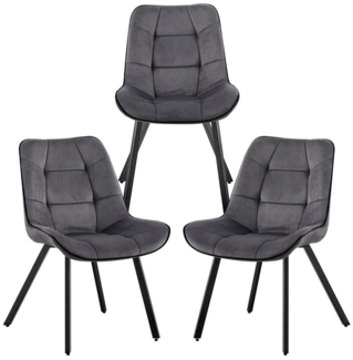 Samtstühle Stoffstühle Polsterstuhl Esszimmerstühle Küchenstühle aus Samt Metallbeine Dunkelgrau 3 St.