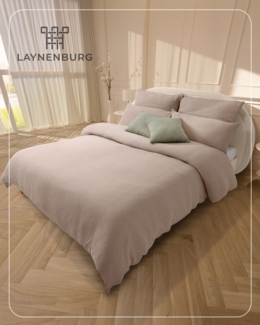 Laynenburg Bettwäsche Musselin aus 100% Baumwolle in 135x200 oder 155x220 cm, atmungsaktiv & bügelfrei – 3 lagig mit Reißverschluss & Haltebändern