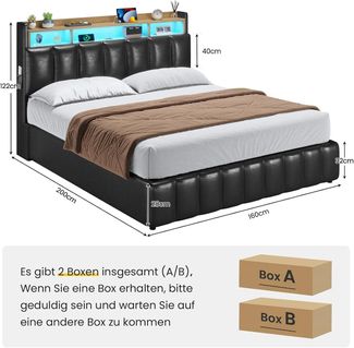 KIMENICH Polsterbett mit LED-Beleuchtung & Ladefunktion, Hydraulikstaubett, Jugendbett (1-tlg, Ohne Matratze), Kopfteil mit offenem Regal und verstecktem Stauraum,160x200cm