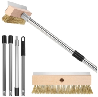 QUBEBU Grillbesteck-Set Reinigungsbürste Grill, Bürste Reinigung, Pizzasteinbürste Mit Schaber, (Pizzaofen Bürste Messing mit Schaber feuerfest Reinigungsbürste Lang, 1 tlg, für Pizzaofen Gasgrill,Ofenbürste, Pizzastein Grillzubehör)