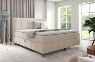 Boxspringbett Schlafzimmerbett SOPHIE 200x200 cm Stoff Aragon Creme