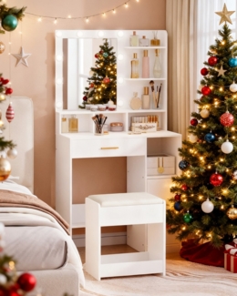 Hocker Schminktisch, Sitzhocker gepolstert, mit rutschfesten Fußpads, für Ankleidezimmer, Schlafzimmer, Eingangsbereich, Weiß