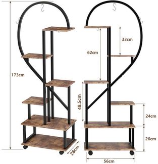 GarveeMore Pflanzentreppe 6 Etagen (2Stück) mit Rädern und 6Haken,Half Heart Shape Blumenständer, Höhenverstellbarer Pflanzenständer für Garten,Wohnzimmer,Terrasse