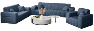 Sofaset Designersofa NANCY 3-2-1 in Stoff Neve Blau