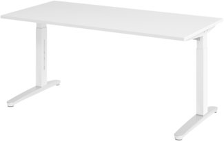 bümö manuell höhenverstellbarer Schreibtisch 160x80 in weiß, Gestell in weiß/alu - PC Tisch höhenverstellbar & groß, höhenverstellbarer Tisch Büro, großer Computertisch verstellbar, X16-W-WC