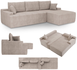 Juskys Sofa Coredo - modernes Cord Sofa mit Ottomane rechts, gemütliche Couch mit Schaumstoffpolsterung, Cordbezug & Kissen, modular - Taupe