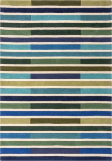 Kadima Design Luxuriöser Wollteppich "Derwent Gemma" mit Streifenmuster. Farbe: Grün-Blau, 200x290 cm