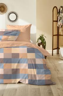 Primera Edelflanell Bettwäsche 155x220 Karo Wende sand ocker grau blau 174144-73