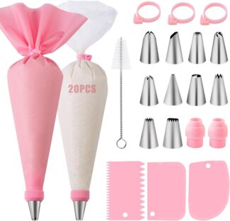 MODFU Spritzbeutel 20 Stück Spritztüte Set Backspritzbeutel Backzubehör (40-tlg, mit Edelstahltüllen Teigschaber Reinigungsbürste) für Cupcakes Torten Kekse Deko Sahne usw.