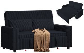 GUNJI Sofa Mit Bettfunktion, mit ausziehbarer sofas wohnzimmer, Hochwertiges Cordsofa mit zwei integrierten Getränkehaltern, ausziehbarem Doppelschlafsofa mit fünf Liegepositionen, geeignet für Wohn- und Schlafzimmer.