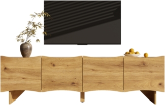 Moderner TV-Schrank mit Wellenmuster 155×36×47cm, Holzfarbe,modernes Design, viel Stauraum