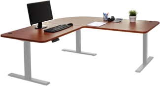 Eck-Schreibtisch HWC-D40, Computertisch elektrisch höhenverstellbar 178x178cm 84kg MVG ~ natur, grau