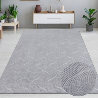 Carpetia Teppich Moderner Wohnzimmerteppich niedrig Wellenmuster einfarbig in grau, rechteckig, Höhe: 5 mm