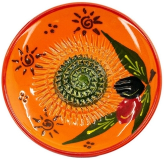 Kaladia Multireibe Reibeteller Sonne (braun) mit Oliven, Keramik, handbemalte Küchenreibe - Made in Spain