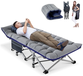 Meulbaty Klappbett Klappbar Feldbett, Campingbett für Camping mit Auflage & Seitentasche (2.3-3cm Matratze) mit Stahlrahmen, Oxford-Stoff Liegefläche und abehmbarem Kissen