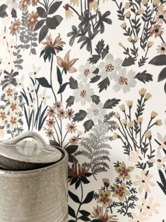 Newroom Vliestapete, Weiß Tapete Floral Blumen - Blumentapete Floral Grau Braun Romantisch 3D Optik Blüten Blätter für Wohnzimmer Schlafzimmer Küche, Blumentapete, Floral