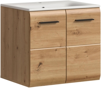 xonox. home – Waschtisch Ice 60 x 55 x 46 cm inkl. Waschbecken in Korpus und Front Artisan Oak Nachbildung – Waschplatz für Badezimmer in Holzoptik – modern & kompakt