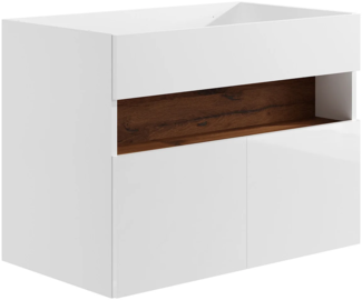 Vente-unique - Waschbeckenunterschrank hängend - mit LED-Beleuchtung - Weiß & Holzfarben dunkel - 80 cm - POZEGA