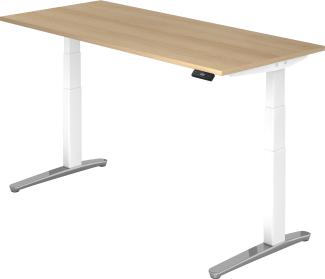 bümö elektrisch höhenverstellbarer Schreibtisch 180x80 cm mit Memory-Steuerung - Design Schreibtisch höhenverstellbar elektrisch, elektrischer Schreibtisch Eiche, Gestell weiß/alu, XBHM19-E-WC