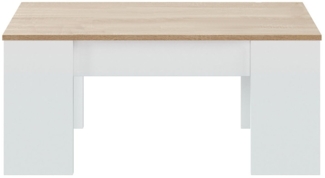 Habitdesign Raising Couchtisch, Wohn- oder Esstisch, LC-Modell, Ausführung in Artik White und kanadischer Eiche, Maße: 100 cm (Breite) x 50 cm (Tiefe) x 45-56 cm (Höhe)