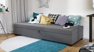 Einzelbett Misti - Sofa mit Bettkasten, Schlafsofa, Bettsofa, Farbauswahl, Bettgestell, Komfortbett, Bett für Jugendzimmer, Schlafmöbel (Grau (Lux 05))