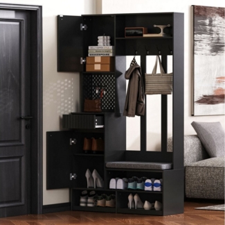 Merax Garderoben-Set Komplett-Set, (Kompaktgarderobe, 1-St), Flurgarderobe mit Sitzbank,4 Haken,Türen & Schubladen, B100×H180×T35cm