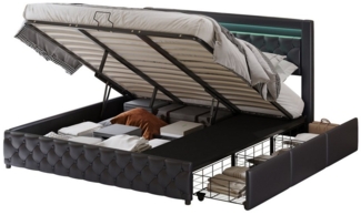 OKWISH Polsterbett mit Lattenrost und Stauraum (Doppelbett, Stauraumbett, Funktionsbett mit Aufbewahrungsfunktion, 1-tlg, 180x200 cm, Ohne Matratze), mit Schubladen, mit farbiger LED-Lichtleiste