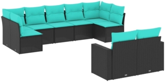 vidaXL 9-tlg. Garten-Sofagarnitur mit Kissen Schwarz Poly Rattan 3219407