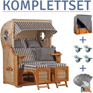 Strandkorb Amrum Teak PE shell Dessin 545-KOMPLETTSET