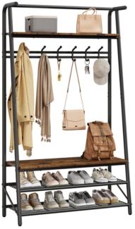 GarveeMore Garderobenständer 4-in-1 mit Schuhbank, Kleiderhaken & Ablage, Industrieller Flurständer mit Stauraum für Schuhe,Taschen,100cm
