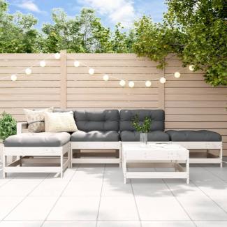 vidaXL 6-tlg. Garten-Lounge-Set mit Kissen Weiß Massivholz 3185907