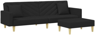 vidaxl Schlafsofa 2-Sitzer mit Fußhocker, Schwarz, Stoff (100 % Polyester), Holz, Kunststoff