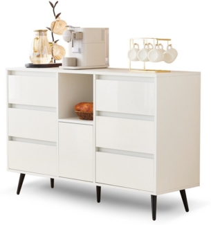 HAUSS SPOLE Sideboard Beistellschrank Kommode mit LED-Beleuchtung, 6 geräuschlosen Schublade (Kommode, Anrichte, Wohnzimmerschrank, 1 St, 6 geräuschlosen Schubladen, 1 Tür, 1 offene Fächer), mit LED-Beleuchtung, Push-Open-Türen