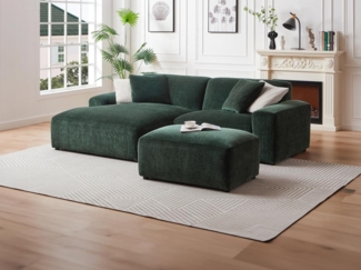 Vente-unique - Ecksofa - Ecke links - Cord - Tannengrün - TIRONO von Maison Céphy