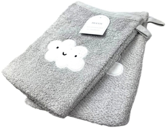 2er Pack Baby Waschhandschuhe » Set 2 Kinder Waschlappen Frottee » 21 x 15 cm reine Baumwolle » Wasch Handschuhe - Grau