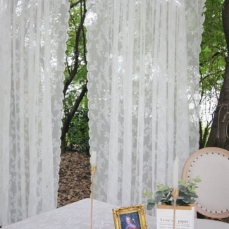 BTTO V&G Vorhang Weiße Spitze Vorhang Blumen Stickerei Voile Vorhang,Stangentaschen, (1 St), Transparent Gardinen, Vorhang Raffhalter Wohnzimmer Schlafzimmer Küche