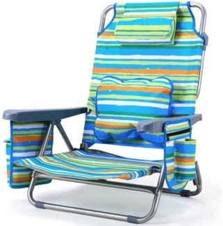 TLGREEN Klappstuhl Strandliegestuhl mit Rucksackfunktion,Strandstuhl,Campingstuhl, (5-fach verstellbare Rückenlehne, mit Armlehne Lendenkissen Kopfstütze Seitentaschen, 1 St), für Strand, Camping, Angeln, Garten