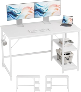 Schreibtisch Computertisch 120x60cm Weiß Seitenablagen Bürotisch