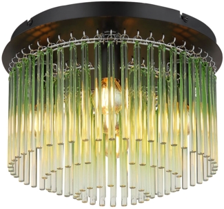 Deckenleuchte, 5-Flammig, Glasstäbe, grün, schwarz, D 32 cm