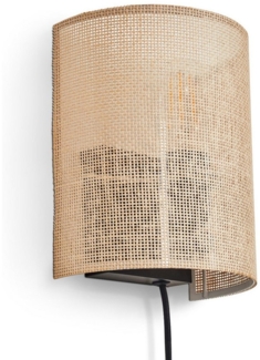 hofstein Wandleuchte Wandlampe aus Metall/Papiergeflecht in Schwarz/Natur, ohne Leuchtmittel, Wandleuchte mit Stecker/Schalter/Kabel, UP & Down Lichteffekt, 1 x E27