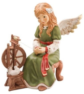 Goebel Dekofigur Engel Märchenhaftes Spinnrad, Himmelsboten, Steingut, Rot-Grün, 36. 5 cm, 41656311