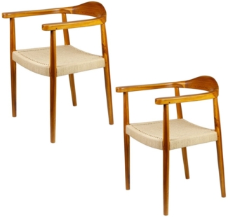 Casa Moro Armlehnstuhl Esszimmer Stuhl aus massiv Holz (Esszimmerstühle einzeln oder als 2er, 4er & 6er Set), Boho Chic Holzstuhl in Beige Braun