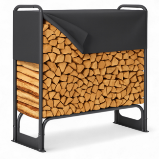 Kaminholzregal Metall 132 x 36 x 117 cm Brennholzregal 200 kg mit Abdeckung