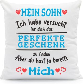 GRAVURZEILE Zierkissen mit Spruch - Das Perfekte Geschenk - Für Familie & Freunde -, starke Farben ohne verblassen - Sohn - ohne Füllung