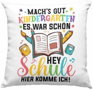 Trendation Dekokissen Trendation - Tschüss Kinderkarten Hallo Grundschule Kissen Geschenk zu