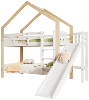 Flieks Etagenbett, Kinderbett mit Rutsche und dreistufiger rechtwinkliger Leiter 90x200cm