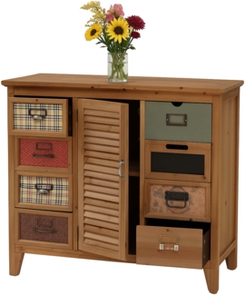 Apothekerkommode HWC-O63, Schrank Schubladen Etikettenhalter Vintage Shabby Fensterladen 80x91x40cm ~ Korpus natur