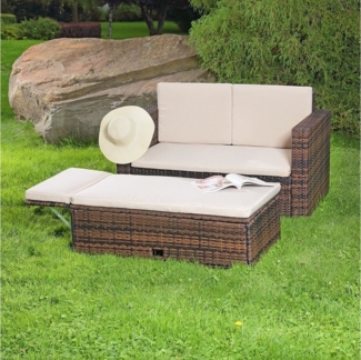 Melko Gartenlounge-Set Gartensofa Lounge Sessel Gartenmöbel Polyrattan Fußbank Sitzgarnitur, (Set, 2-tlg), Kissen inkl. Reißverschluss, daher abnehm- und waschbar