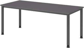 bümö höhenverstellbarer Schreibtisch H-Serie 180x80 cm in graphit, Gestell in Graphit - PC Tisch für's Büro manuell höhenverstellbar, Computertisch verstellbar, HS-19-G-G