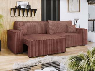 Schlafsofa Kobaro Cord mit L-Funktion, 2 Bettkästen und Schlaffunktion (Farbe: Poso 29)